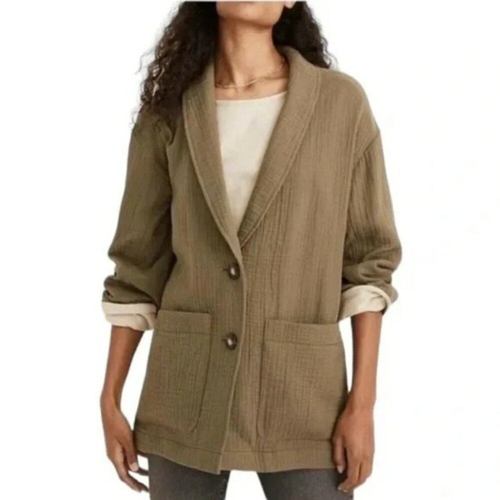Madewell Olive Green Ribbed Shawl Collar Jacket Gauze